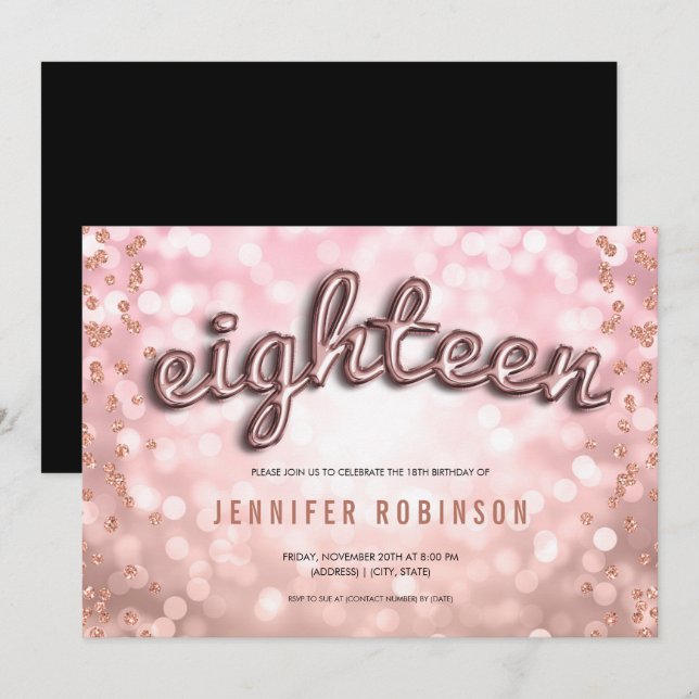 18th Birthday Rose Gold Blush Balloons Glitter Invitation (Front/Back)