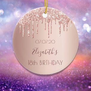18th birthday rose gold blush glitter drips  ceramic tree decoration