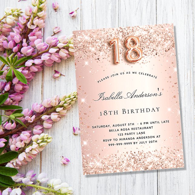 18th birthday rose gold blush glitter dust invitation (Creator Uploaded)