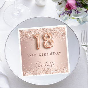 18th birthday rose gold blush glitter name napkin