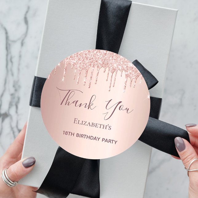 18th Birthday rose gold blush glitter Thank You Classic Round Sticker (Creator Uploaded)