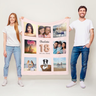 18th birthday rose gold blush photo collage name fleece blanket