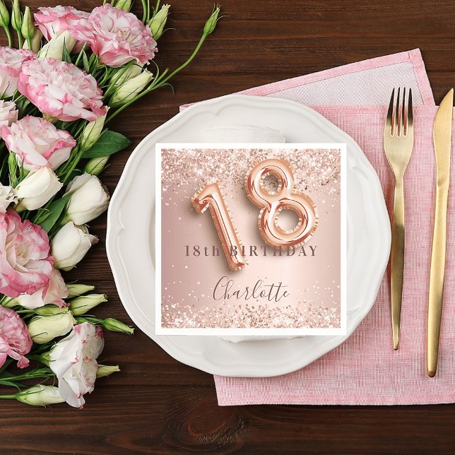 18th birthday rose gold blush pink name napkin (Creator Uploaded)