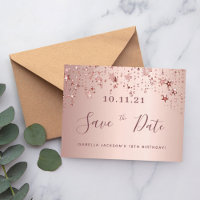 18th birthday rose gold blush stars save the date