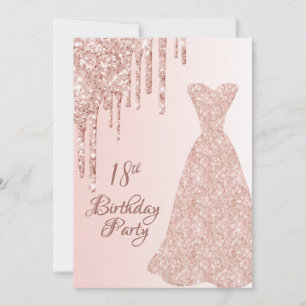 18th birthday rose gold dress glitter drip invitation