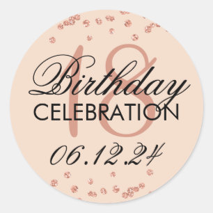 18th Birthday Rose Gold Faux Glitter Confetti Classic Round Sticker