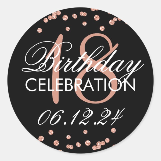 18th Birthday Rose Gold Faux Glitter Confetti Classic Round Sticker (Front)