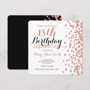 18th Birthday Rose Gold Faux Glitter Confetti Invitation