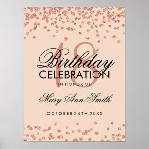 18th Birthday Rose Gold Faux Glitter Confetti Poster
