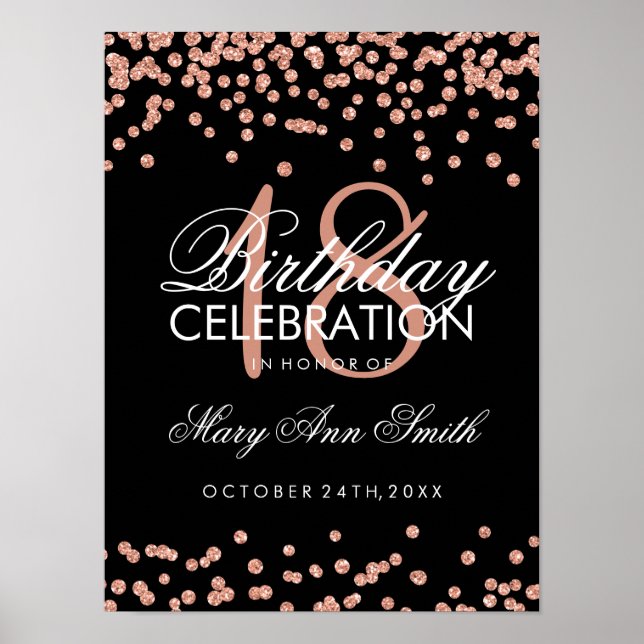18th Birthday Rose Gold Faux Glitter Confetti Poster (Front)