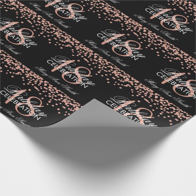 18th Birthday Rose Gold Faux Glitter Confetti Wrapping Paper (Corner)