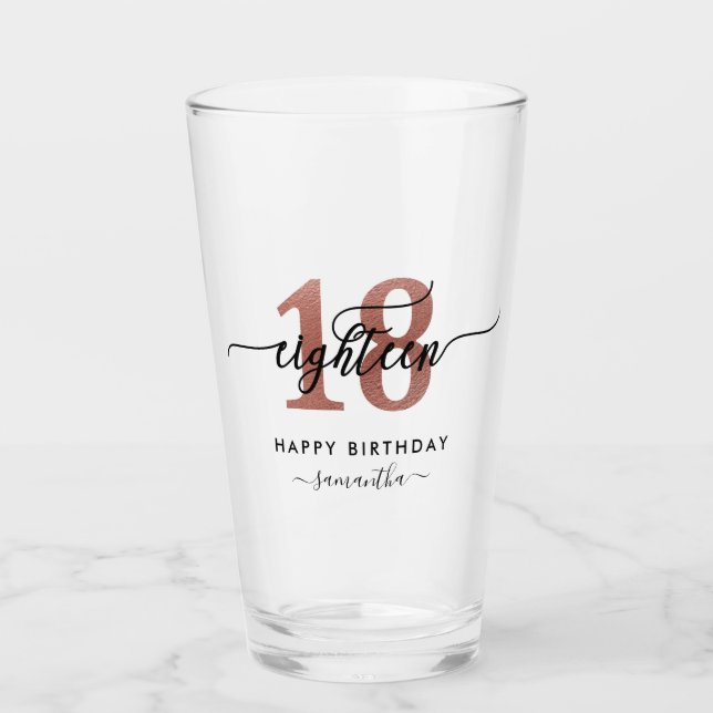 18th Birthday Rose Gold Glass (Front)