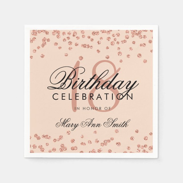18th Birthday Rose Gold Glitter Confetti White Napkin (Front)