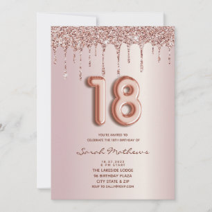 18th Birthday Rose Gold Glitter Drips Invitation