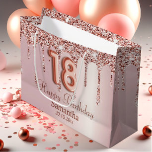 18th Birthday Rose Gold Glitter Drips  Large Gift Bag