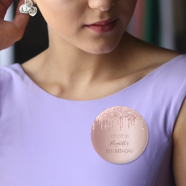 18th birthday rose gold glitter drips name 3 cm round badge (Creator Uploaded)