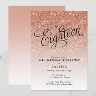 18th Birthday Rose Gold Glitter Invitation