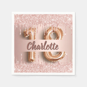 18th birthday rose gold glitter monogram luxury napkin