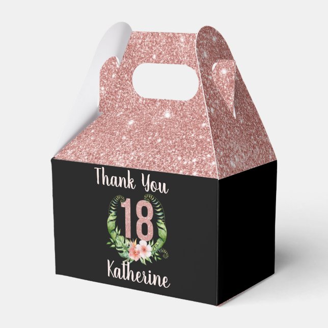 18th birthday rose gold glitter thank you favour box (Front Side)