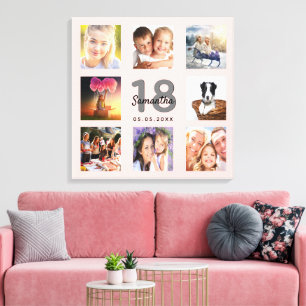 18th birthday rose gold name photo collage canvas print