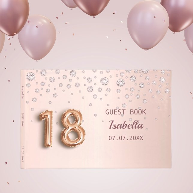 18th birthday rose gold pink diamonds guest book (Creator Uploaded)
