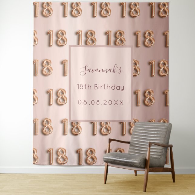 18th birthday rose gold pink monogram luxurious tapestry (In Situ)