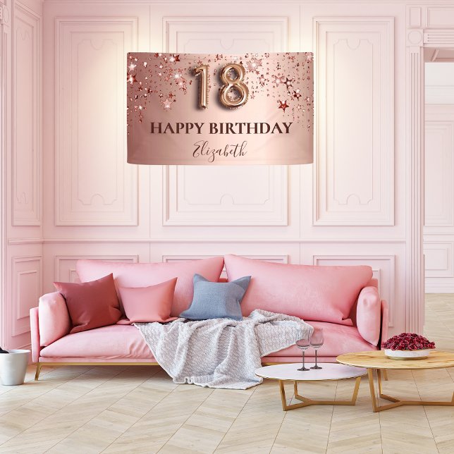 18th birthday rose gold pink stars balloon script banner (Creator Uploaded)