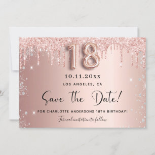 18th birthday rose gold silver save the date card
