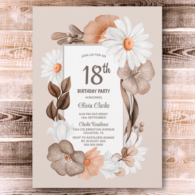 18th Birthday Rustic Boho Floral Party Invitation (Creator Uploaded)