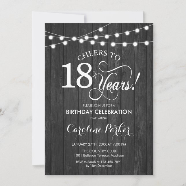 18th Birthday - Rustic Gray Wood Pattern Invitation (Front)