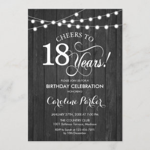 18th Birthday - Rustic Gray Wood Pattern Invitation