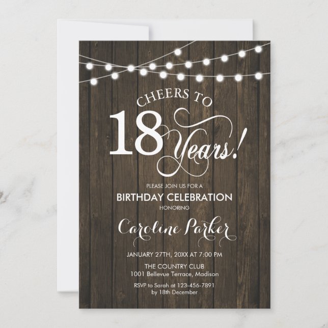 18th Birthday - Rustic Wood Pattern Invitation (Front)