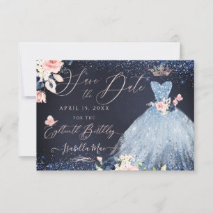 18th Birthday Save the Date Dusty Blue Gown Invitation