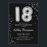 18th Birthday - Silver Balloons Black Invitation<br><div class="desc">18th birthday party invitation. Elegant design in faux glitter silver and black. Invite card features silver number 18 balloons and script font. Perfect for a stylish bday celebration. Message me if you need custom age.</div>