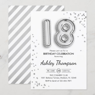 18th Birthday - Silver Balloons Invitation