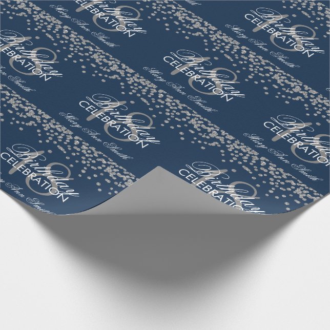 18th Birthday Silver Faux Glitter Confetti Navy Wrapping Paper (Corner)