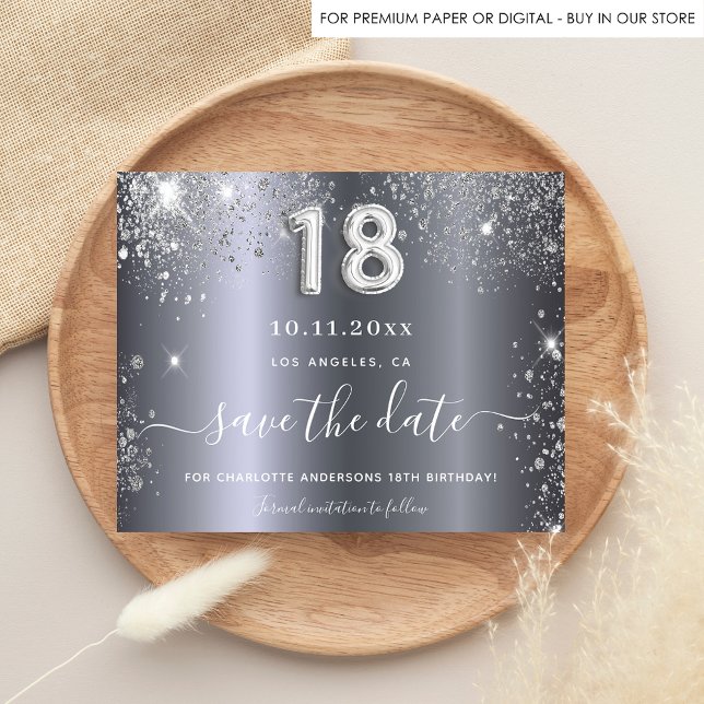 18th birthday silver glitter budget save the date flyer (Creator Uploaded)