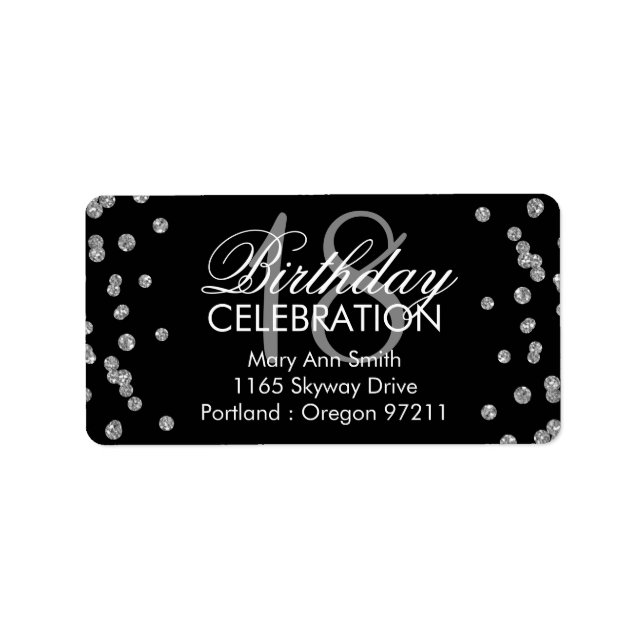 18th Birthday Silver Glitter Confetti Black Label (Front)