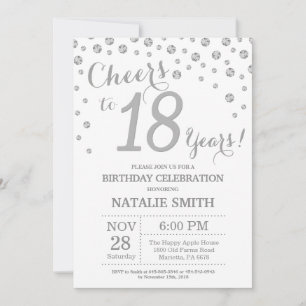 18th Birthday Silver Glitter Diamond Invitation