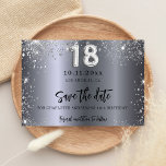 18th birthday silver glitter save the date card<br><div class="desc">A girly and trendy Save the Date card for a 18th birthday party. A modern faux silver looking background, decorated with faux glitter, sparkles. Personalize and add a date and name/age. The text: Save the Date is written with a large trendy hand lettered style script. Number 18 with a balloon...</div>