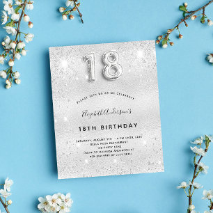 18th birthday silver metal glitter dust glam invitation postcard