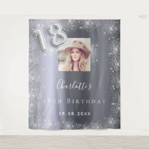 18th birthday silver photo glitter dust welcome tapestry