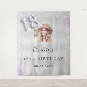18th birthday silver purple photo glitter welcome tapestry