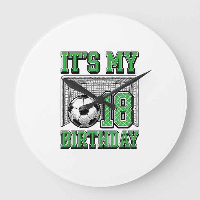 18th Birthday Soccer Vintage Large Clock (Front)