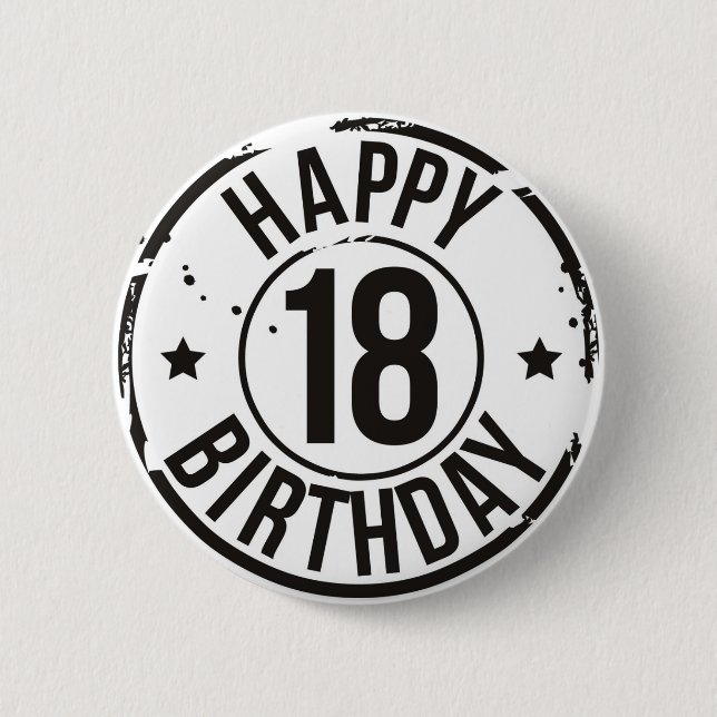 18TH BIRTHDAY STAMP EFFECT 6 CM ROUND BADGE (Front)