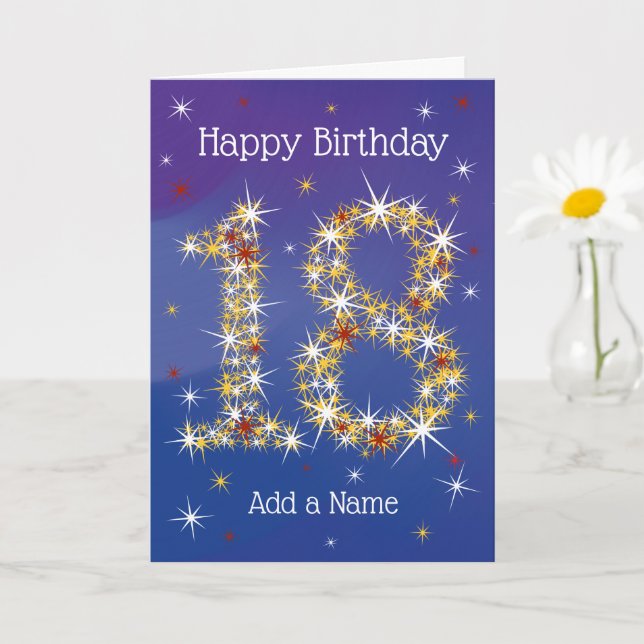 18th Birthday - Star Numbers - Blue - Age 18 Card (Small Plant)