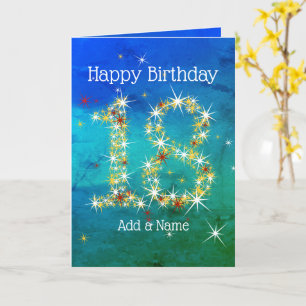 18th Birthday - Star Numbers - Blue Green - Age 18 Card