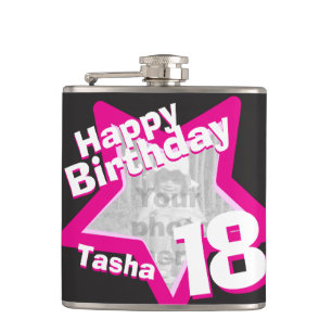 18th birthday star photo girls hip flask