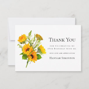 18th Birthday Sunflower Bouquet Personalised Thank You Card