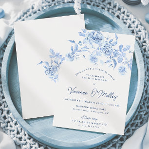 18th Birthday Surprise Party Dusty Blue Floral Invitation